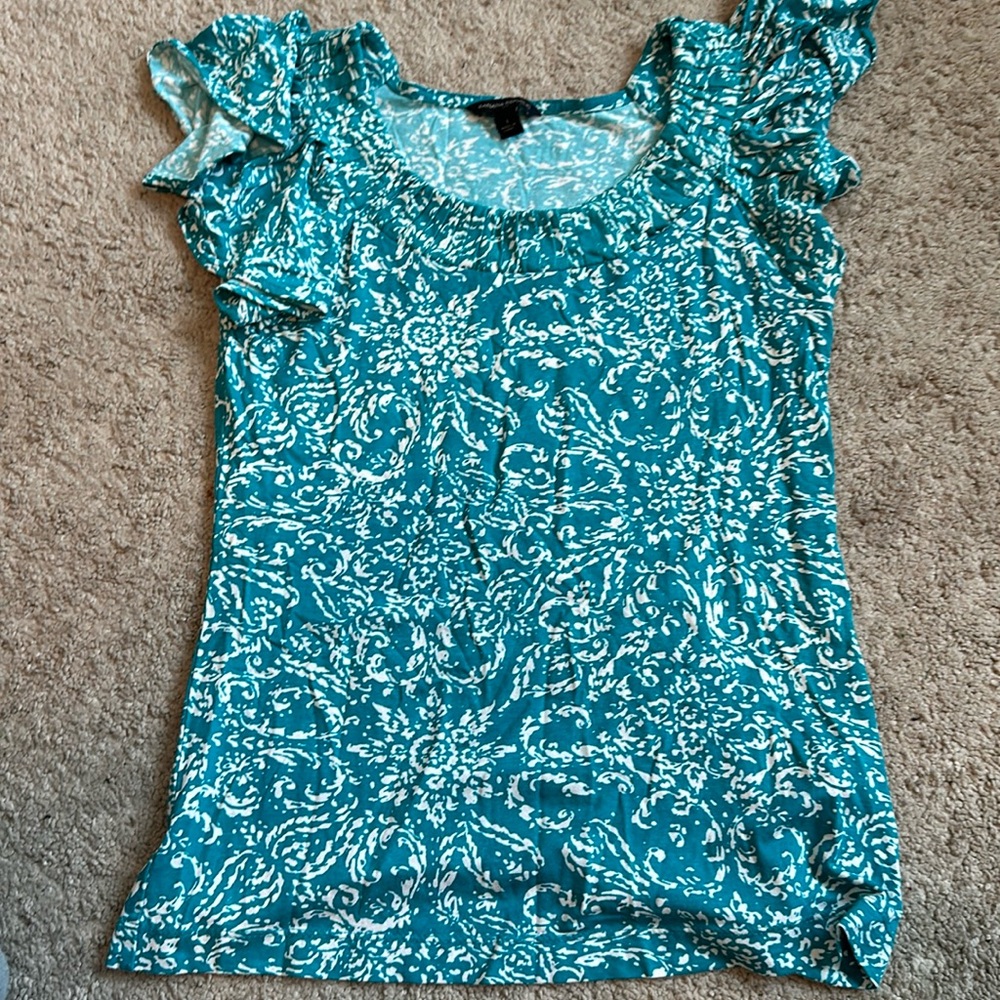 Banana Republic Turquoise and White Patterned Blouse